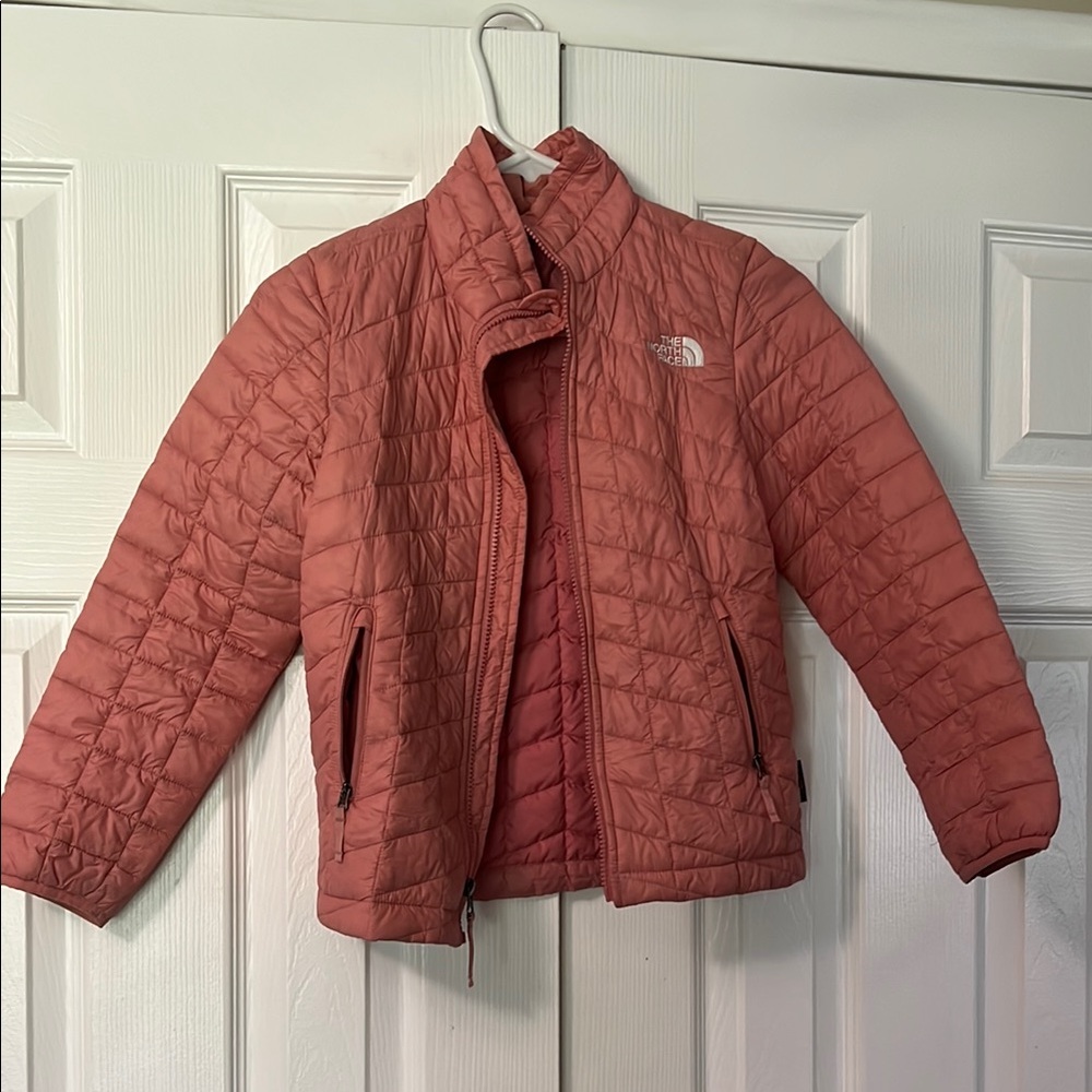 The North Face Pink Puffer Jacket with Stand-Up Collar